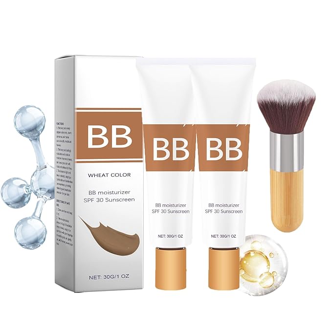 BB Blur Tinted Moisturizer SPF 30, BB Cream Tinted Moisturizer, Tinted Care Primer with Brush, Instantly Hydrates, Full Coverage, Creates Matte Effect (Wheat, 1 floz)