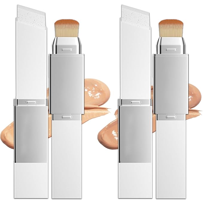 2pcs Blanc Cover Stick, Blanc Cover Cream Stick V White, Dual-Ended Full Coverage Color-Changing Korean Foundation V Sticks with Brush, Makeup Base for Flawless Look (Ivory White & Natural Color)