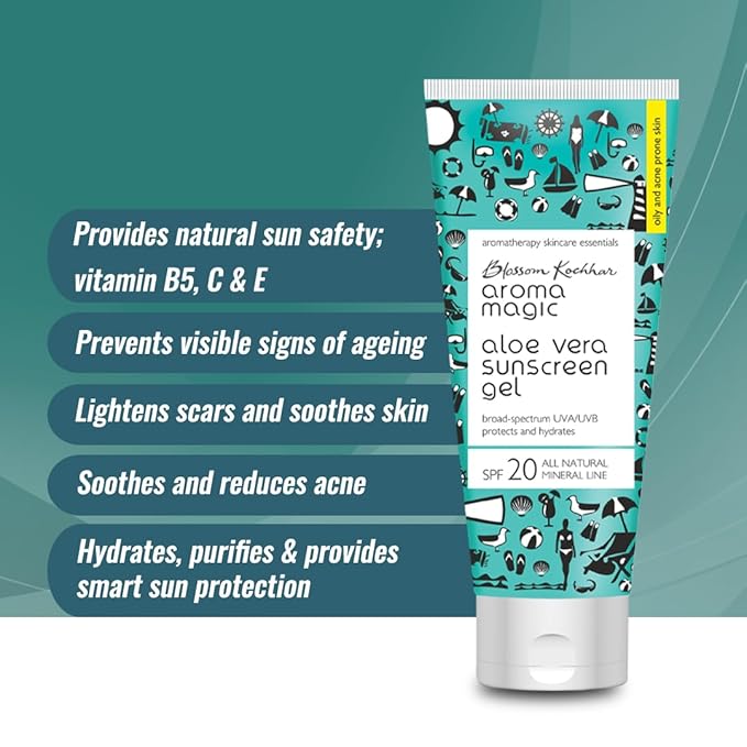 Aroma Magic Aloe Vera SPF 20 Sunscreen Body Gel | 3.38 Fl Oz (100ml) | with Broad Spectrum UVA/UVB Protection | Natural Face Sunblock for Men & Women