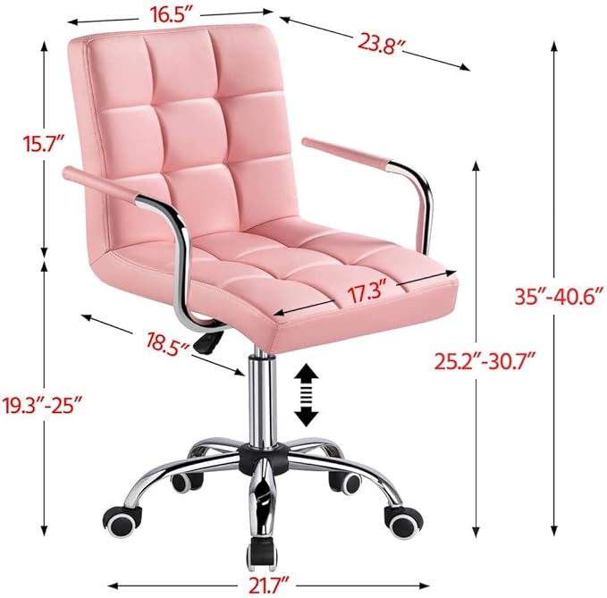 Yaheetech Modern PU Leather Desk Office Chairs with Wheels/Armrests Height Adjustable Home Computer Executive Chair on Wheels 360° Swivel, Pink