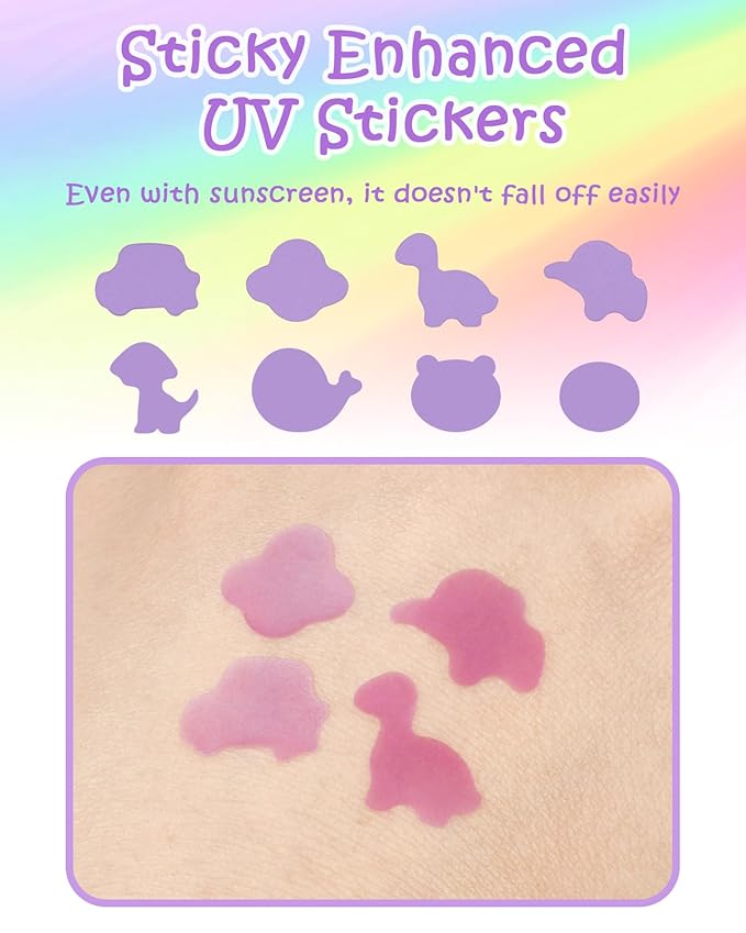 UV Detection Stickers for Sunscreen - 160 Count UV Detection Stickers, Know When to re-Apply Sunscreen, Sun Protection Reminder, 8 Fun Pattern Types
