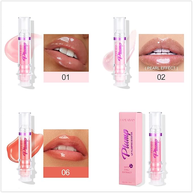 3 Colors Lip Plumping Booster, Spicy Lip Plumper Gloss Lip Plumping Oil, Ultra-Hydrating Nourishing Plump and Pout Lip Plumper, Glossy Finish Fuller Natural Lip Makeup Valentine's Day Gifts-01#02#06#
