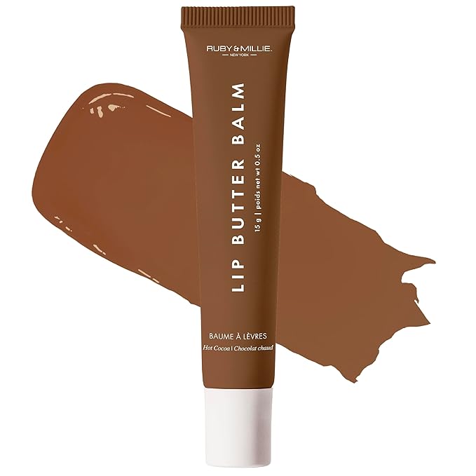 Ruby & Millie Tinted Lip Balm Hot Cocoa - Hydrating Moisturizing Lip Butter Balm Treatment - Glossy Vegan Lipbalm 0.5 Oz