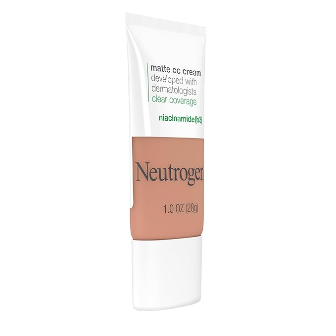 Neutrogena Clear Coverage Flawless Matte CC Cream, Full-Coverage Color Correcting Cream Face Makeup with Niacinamide (b3), Hypoallergenic, Oil Free & Fragrance Free, Toast, 1 oz (Pack of 2)