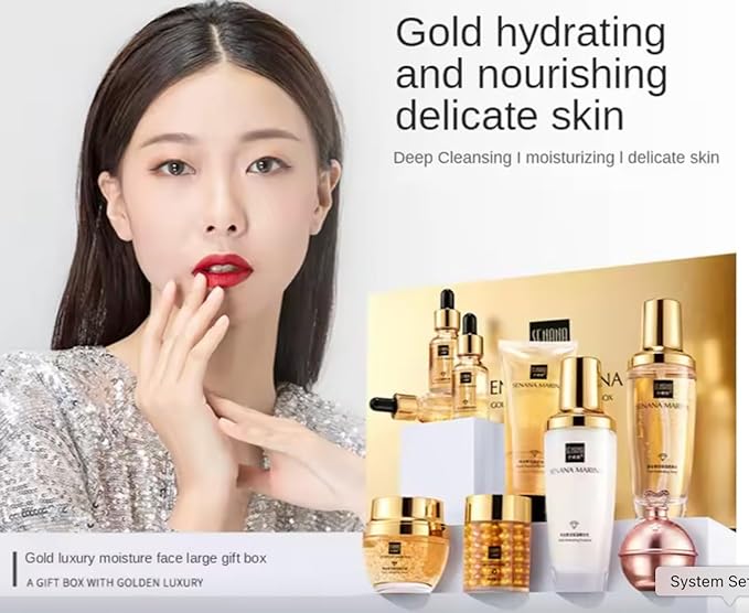 QueenLine 9PCS 24K Gold Facial Cleanser Eye Creams Face Cream Serum Lotion Toner Brightening Moisturizing Face Care Skin Care Sets