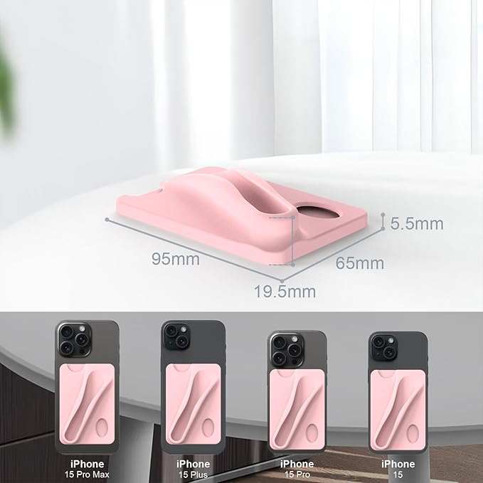 DOB SECHS Silicone Lip Holder with Card Holder Compatible with Lipstick Lip Glaze Phone Case Back Stick On Holder for iPhone and Android Smartphones （Pink, Small）
