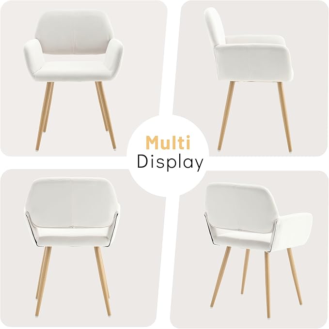 KCC Small Modern Dining Room Arm Chairs Set of 4, Mid-Century Upholstered Velvet Side Seat Club Guest with Metal Tube Legs for Kitchen, Living Room, Beige