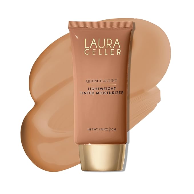 LAURA GELLER NEW YORK Quench-n-Tint Tinted Moisturizer - Sheer to Light Buildable Coverage - Natural Glow Finish - Lightweight Formula with Hyaluronic Acid, 05 Medium/Deep