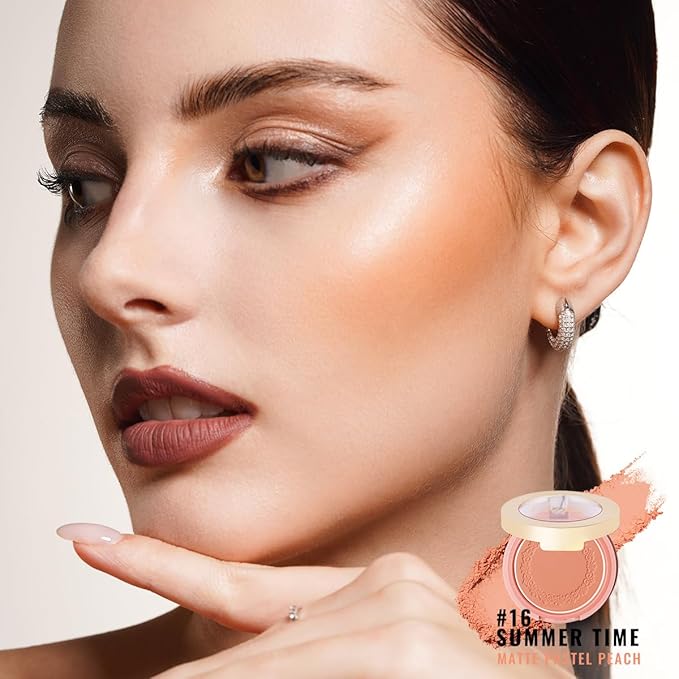 Oulac Peach Blush Makeup Fair Skin| Pigmented Powder Blush Korean Style| Natural Radiant Look| Blendable & Buildable Blush Light Skin| Vegan Cruelty-Free| 4.8g 16 Summer Time