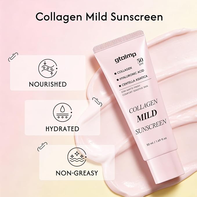 Collagen Sunscreen for Face SPF 50 - No Cast & Hydrating Daily Sunscreen, Lightweight Non-Sticky Formula for Healthy-Looking Skin, All Skin Types & Sensitive Skin (1 Pack)