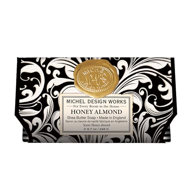 Michel Design Works Triple-milled and Handmade Large Bath Soap Bar, Honey Almond Scent and Design with Shea Butter, Long Lasting 8.7oz Bar