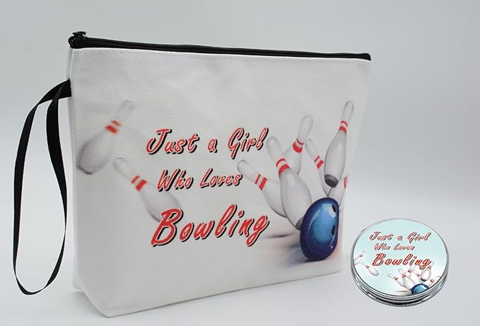 Personalized Bowling ball Makeup Bag set with Mirror for girls,Cosmetic bag set for Bowling Party Favors with10 pieces pink brush kit,Bowling lovers Gifts for Women Mom femal Friends
