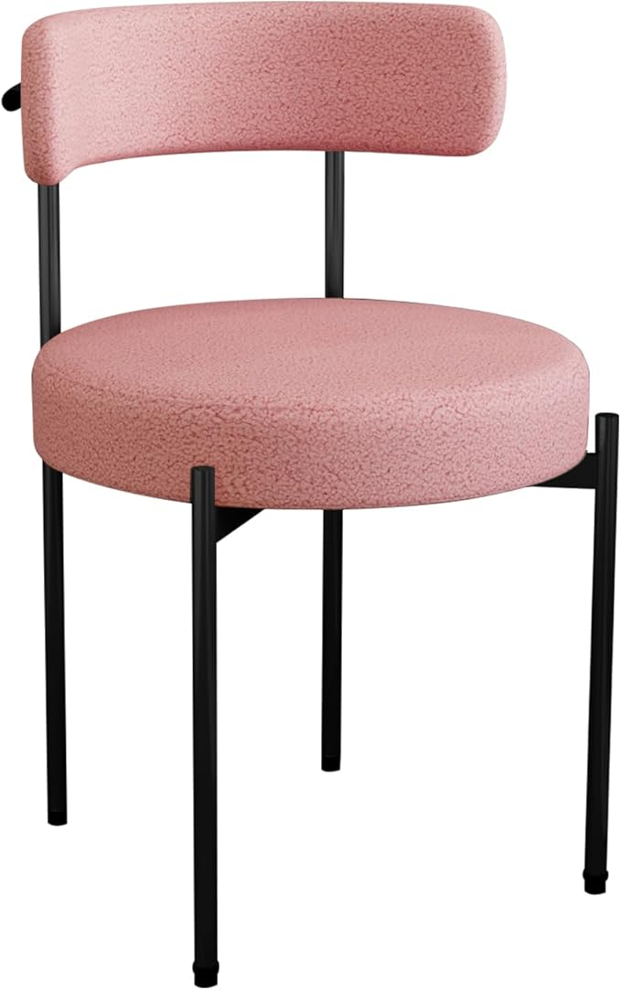 Desk Chair No Wheels Vanity Chair Comfy Accent Chairs for Living Dining Room Bedroom Home Office Mid Century Modern Upholstered Armless with Metal Legs (Black Frame+Pink, 1)