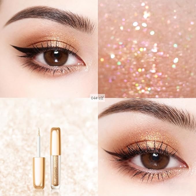 Liquid Glitter Eyeshadow Set, Korean Shimmer Eye Makeup, Waterproof Powder Formula, Quick-Drying, Long Lasting, 0.17 Oz (04#, 1PCS)