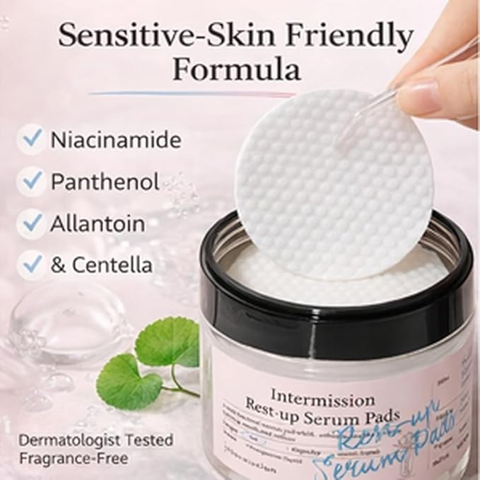 INTERMISSION Rest-Up Serum Pads – Gentle Daily Calming Facial Pads with Niacinamide & Centella, Lightweight Hydration for Sensitive Skin, Multi-Use Toner Pads for Face, 60 Pads