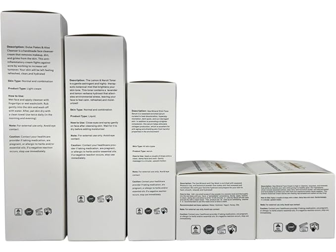 MN Mother Nature Sea Mineral 5-Piece Skincare Set – Dulse Aloe Cleanser, Lemon Neroli Toner, Elixir Serum, Clay Mask & Face Cream – Seaweed & Wakame for Renewed, Hydrated, and Brightened Skin