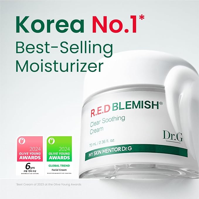 Dr. G Red Blemish Clear Soothing Korean Moisturizer Face Cream, Brightening Peeling Gel and Green Mild Up Defense Mineral Sunscreen 3-step Bundle - Cica, Korean Skin Care Moisturizer
