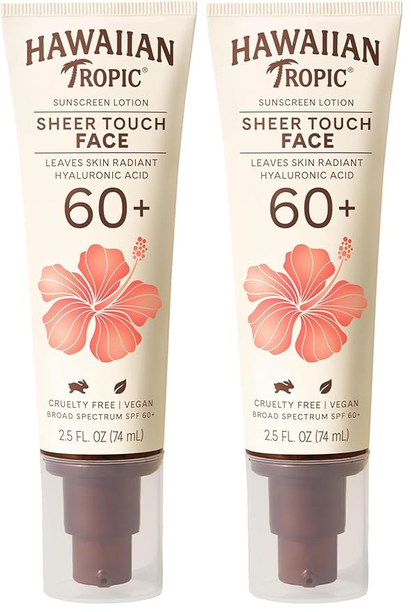 Hawaiian Tropic Sheer Touch Face Sunscreen Lotion SPF 60, 2.5 Fl Oz | Travel Size Sunscreen for Face, Sunblock Lotion, 2.5 Fl Oz,(Pack of 2)