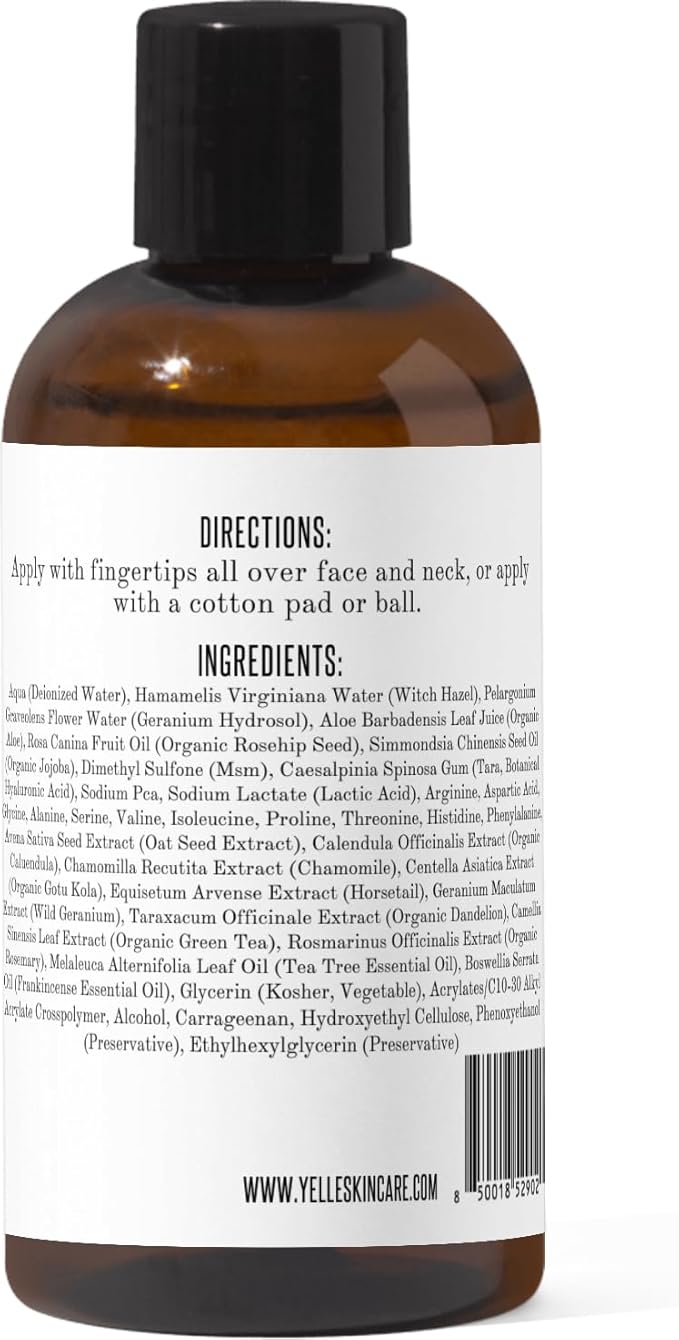 Yelle. Skincare – Awakening Tone & Hydrate Toner – Facial Toner with Rosehip Oil, Hyaluronic Acid, and Organic Herbal Infusion® – Refreshes and Balances Skin – 4oz Bottle