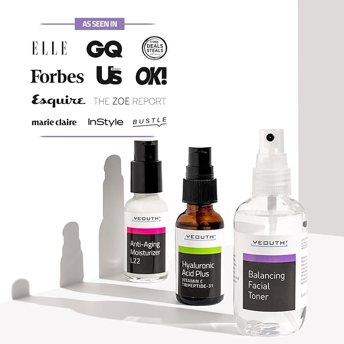 YEOUTH Valentine's Day Skin Care Set | Hyaluronic Acid Serum with Vitamin C | Face Toner | Face Moisturizer | Skincare Kit for Hydrating and Smooth Looking Skin | Facial Gift Set 3-Piece