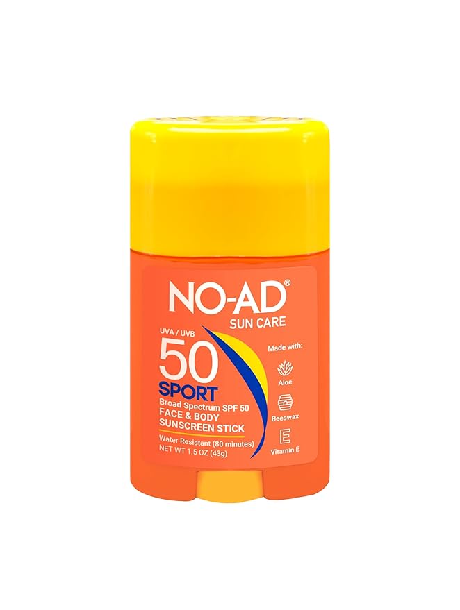 No-Ad Spf 50 Sport Sunscreen Stick 1.5Oz | Non-Greasy, Waterproof And Non Toxic Sunscreen | Suitable for all Skin Types | Broad Spectrum Protection for Active Lifestyles |