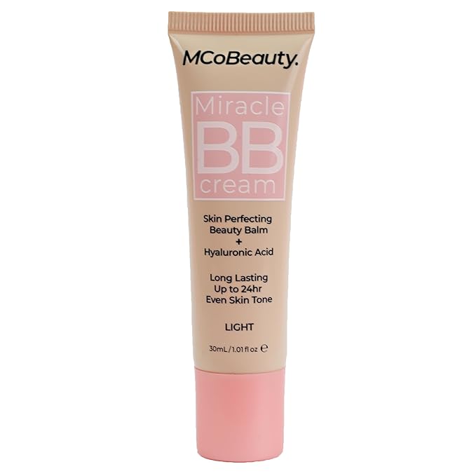 MCoBeauty Miracle BB Cream Light - Skin Tint Foundation Primer with Hyaluronic Acid Glycerin - Lightweight Dewy Coverage Tinted Moisturizer for Face - Vegan Cruelty Free Makeup, Tone Balancing
