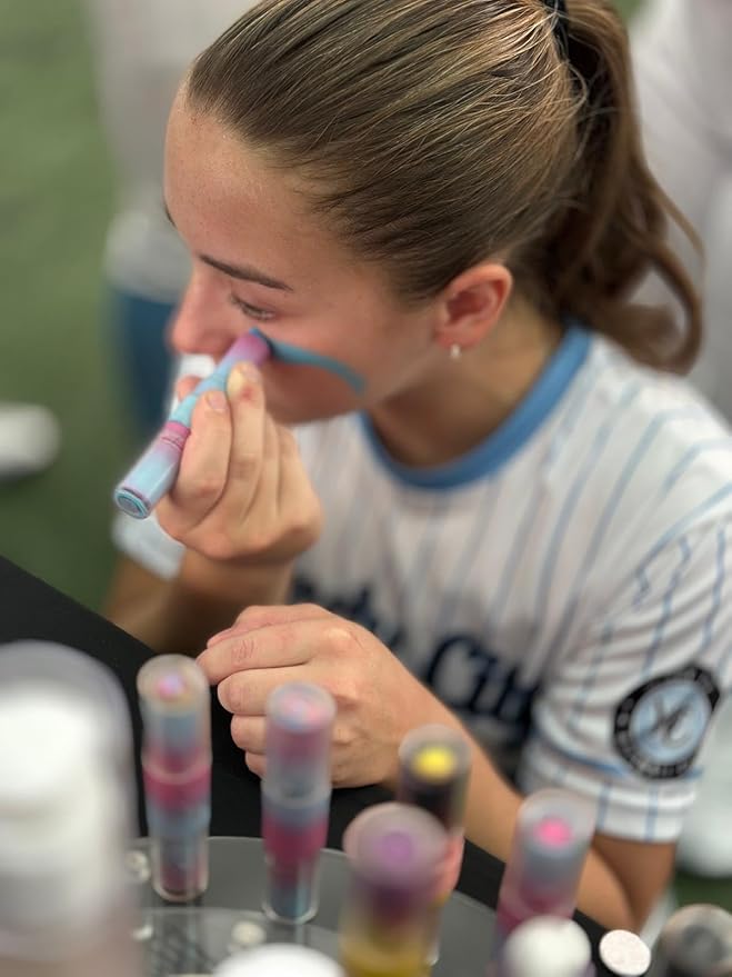 SHINER STICKS™ Dual-colored Applicator Athletic Sunscreen Sticks, 9 Colors, SPF30 UVA & UVB Protection, Water-Resistant, Moisturizer, Glare Reduction, Easy application & removal (Pink and Blue)