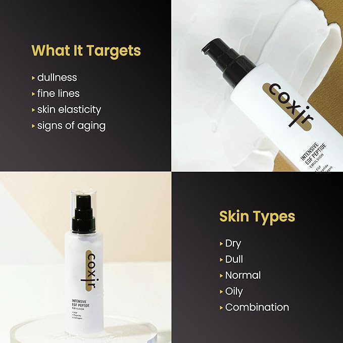 coxir Intensive EGF PEPTIDE Emulsion l Youth Activating Moisturizer for Face with EGF(Epidermal Growth Factor),Multi-Peptides l for Dull,Aged Skin and Damaged Skin [100ml/3.38 fl.oz]
