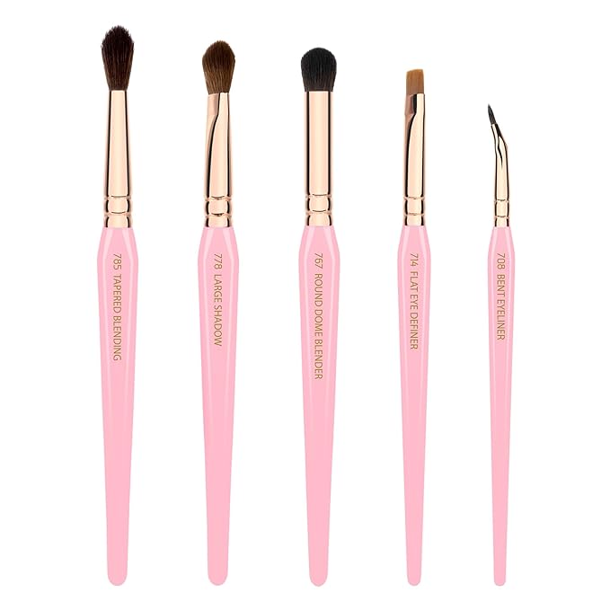 Bdellium Tools Pink Golden Triangle Eyes Makeup Brush Set - Versatile Eye Essential Brush Kit with Soft Synthetic Bristles and Rose Gold Brass Ferrule for a Range of Eye Styles (Pink, 5 pcs)