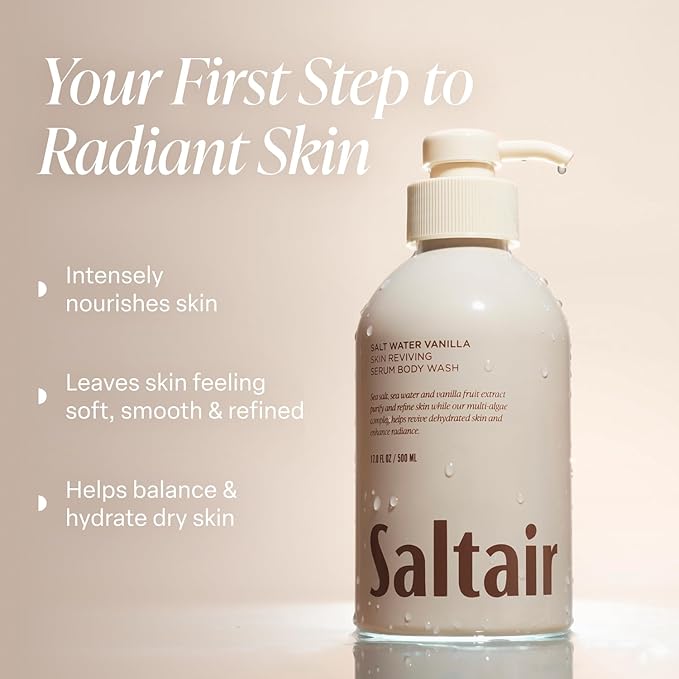 Saltair Body Wash 2-Pack – Salt Water Vanilla – Moisturizing Body Wash with Multi-Algae Complex – Scented Shower Gel for Women and Men – 2x 17oz – Vegan, Cruelty-Free, Paraben-Free