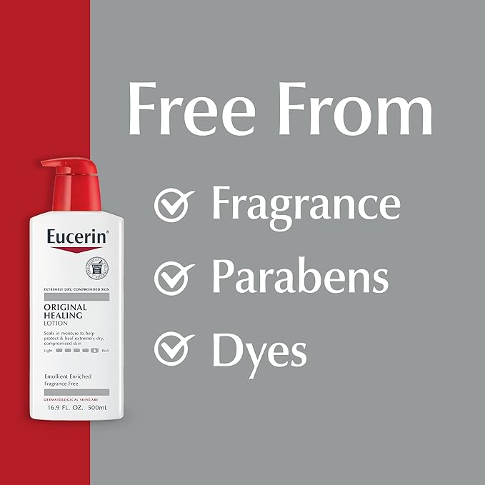 Eucerin Original Healing Rich Body Lotion for Extremely Dry, Compromised Skin, Emollient Enriched Body Moisturizer, 16.9 Fl Oz Bottle