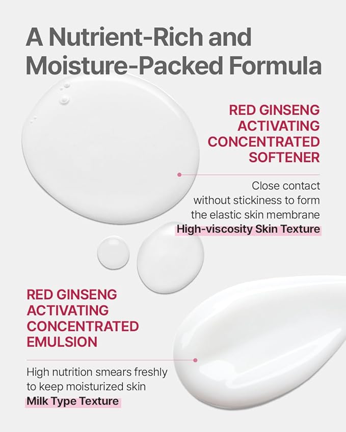 Donginbi Red Ginseng Activating Concentrated Set - Vegan Firming & Skin Barrier Repair Toner(4.4 floz) & Essence(4.4 floz), Moisturizer for Face, Korean Ginseng Skin Care Set Gifts for Women