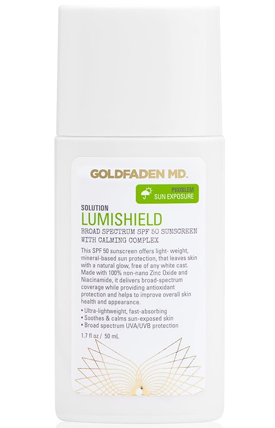 Goldfaden MD LumiShield SPF 50 Mineral Sunscreen - Zinc Oxide, Niacinamide & Vitamin C, Hydrating, No White Cast, 1.7 oz