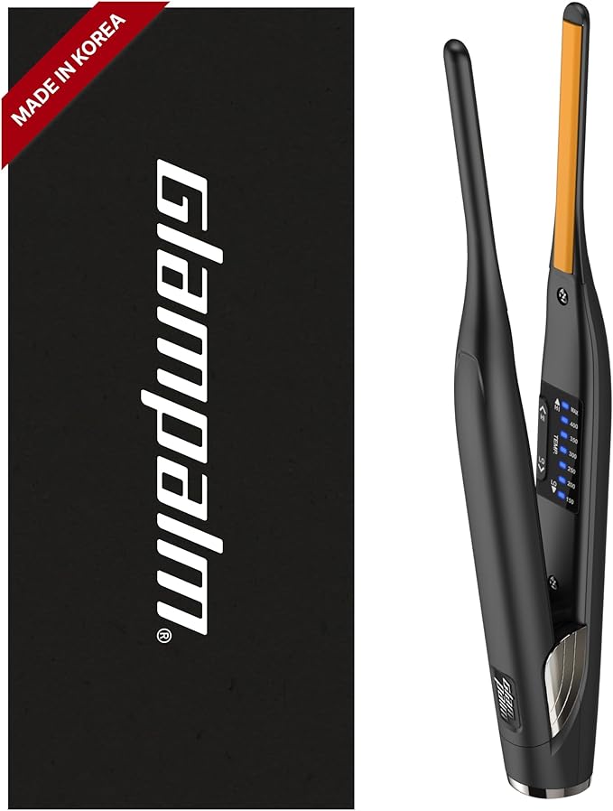 GLAMPALM Stiletto Hair Straightener 0.3" Pencil Ceramic flat iron Infused with Vita C, Korea's No.1 Professional Salon Tool for Short Hair, Dual Voltage, 7 Heat Setting(150°–450°), 10s Heat-Up (GP141)