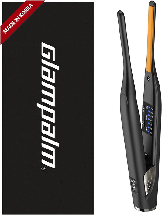 GLAMPALM Stiletto Hair Straightener 0.3" Pencil Ceramic flat iron Infused with Vita C, Korea's No.1 Professional Salon Tool for Short Hair, Dual Voltage, 7 Heat Setting(150°–450°), 10s Heat-Up (GP141)