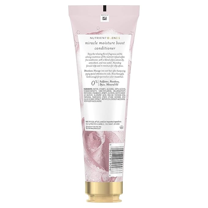 Pantene Nutrient Blends Miracle Moisture Boost Rose Water Conditioner for Dry Hair, Sulfate Free, 8 Fl Oz (Pack of 2)