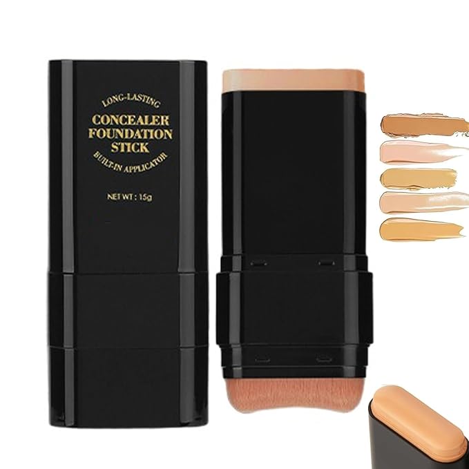 Concealer Foundation Stick, Dual-Ended Eraser Foundation Stick Conceal & Highlight, With Built-In Brush, for All Skin Types (DEEP WHEAT COLOR)
