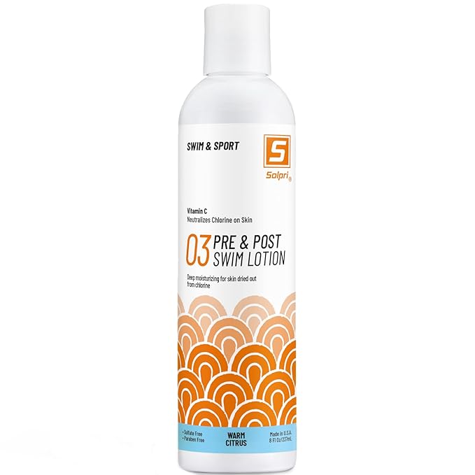 Pre and After Swim Lotion with Vitamin C 8 Fl Oz - Pre Swim Chlorine Skin Protection, Pre Swim Lotion for Chlorine (8 Fluid Ounce, Warm Citrus)