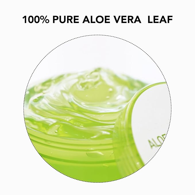 Aloe Vera Gel for Face, Skin, Hair & Sunburn Relief, Made with 100% Pure Aloe Gel for All Skin Types. Made in Korea. (3, 10.14oz)
