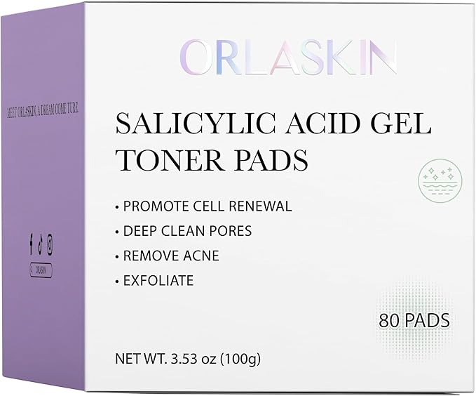 Salicylic Acid Acne Glycolic Acid Toner Pads, Alcohol Free, Ultra-Thin Easy to Absorb Acne Pore for Exfoliation Facial Peel for Blackhead, Acne for Deep Cleaning for All Skin Types(80 Pads)