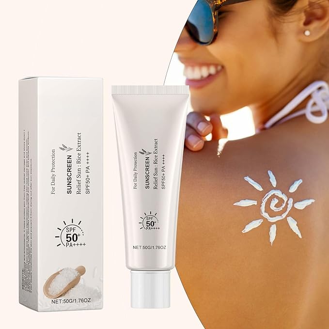 Sunscreen - Rice Sun screen with SPF 50+ PA++++, Sunscreen Lotion Sunblock, Anti-Aging Foundation Cream, Essential for Summer