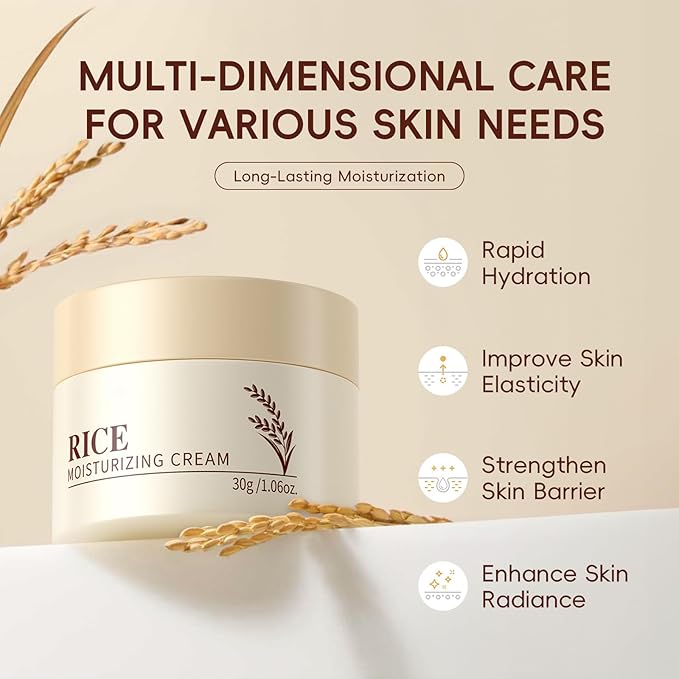 Rice Ceramide Moisturizing Cream, Face Moisturizer with Rice Bran Extract and Ceramides, Glass Skin Barrier Repair Ceramide Moisturizer Deep Nourishment, Smooths and Evens Skin Tone Korean Skin Care