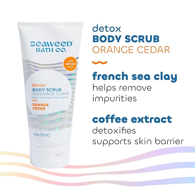 Seaweed Bath Co. Detox Body Scrub, Orange Cedar Scent, 6 Ounce, Sustainably Harvested Seaweed, French Sea Clay, Coffee Extract