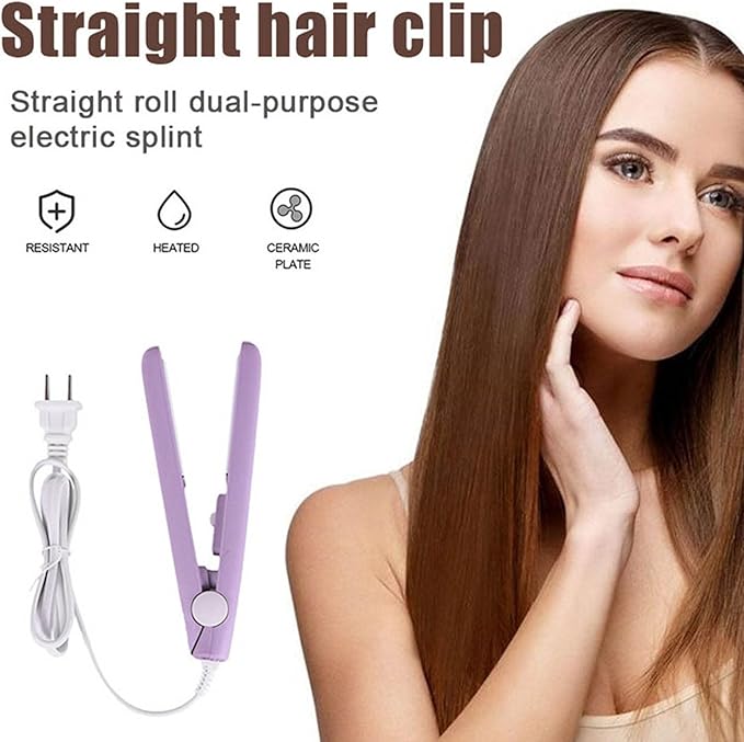 Mini Hair Straightener, 2 in 1 Mini Curling Iron Portable Travel Hair Straightener Heating Curler Hair Styling Tool for Short Hair，Home or Salon (Purple)