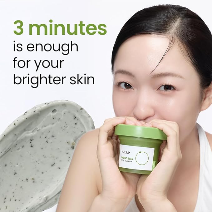 beplain Mung Bean Pore Clay mask (4.05 fl oz /120ml) | Fragrance-Free | Wash Off Mask for Blackhead & Whitehead Care | Quick 3 Minute to Gently Cleanse, Exfoliate and Tighten Pores | Korean Skincare