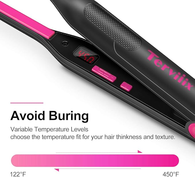 Terviiix Pencil Flat Iron, Small Flat Irons for Short Hair, Beard and Pixie Cut, 3/10 Inch Ceramic Tourmaline Mini Hair Straightener Dual Voltage with Adjustable Temperature, Auto Shut Off
