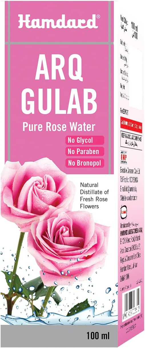 Hamdard Arq Gulab Pure Rose Water - 100ml / 3.38Fl Oz (Pack of 2)