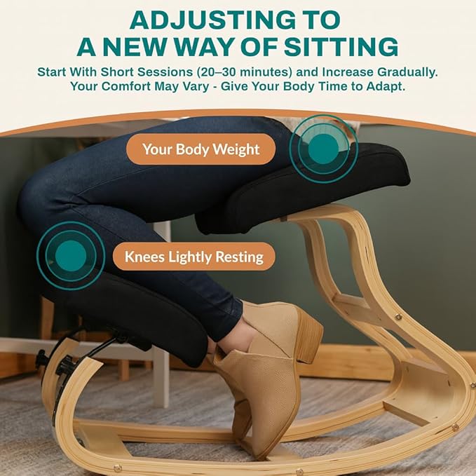 NYPOT Ergonomic Kneeling Chair with Adjustable Seats - Knee Chair for Posture Correction & Kneel Rocking Stool for Desk - Back Pain Relief and Support for Home and Office (Modern, Black Sand)