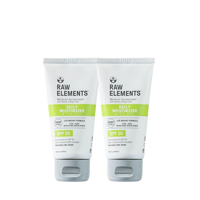 Raw Elements Daily Lifestyle Moisturizer Bio-Resin Tube - SPF 30, UVA-UVB Protection, Non-Nano Zinc, Reef-Safe, Water Resistant, 1.8 oz 2PK