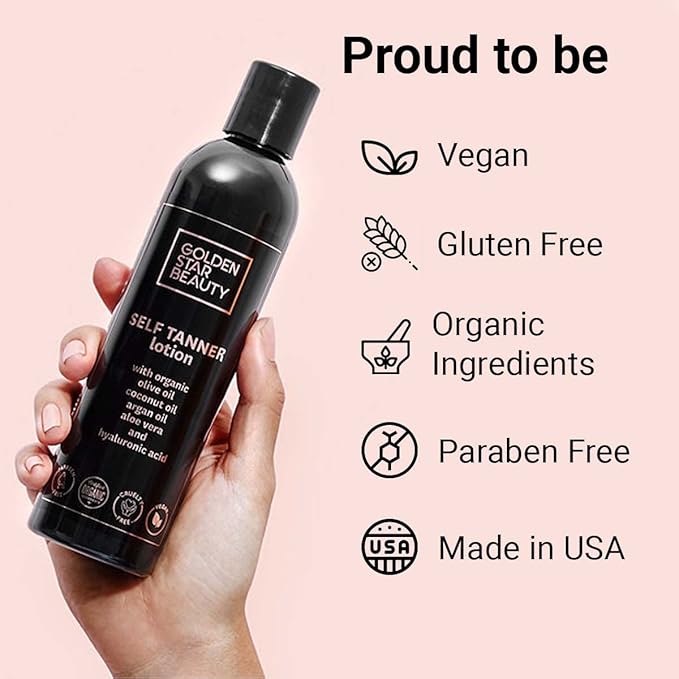 Organic Self Tanning Lotion for Natural Looking Tan-Fake Tan-Best Sunless Tanning Lotion for Bronze Skin-Best Self Tanners for Face and Body-with Tanning Mitt